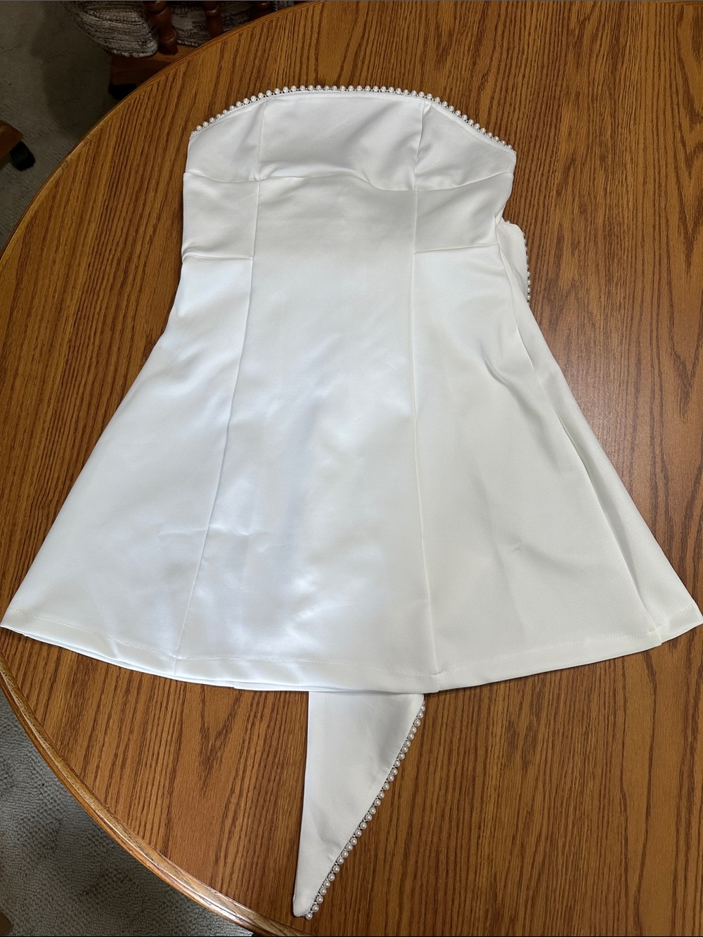 Source Unknown White Strapless Wedding Dress with Pearl Trim